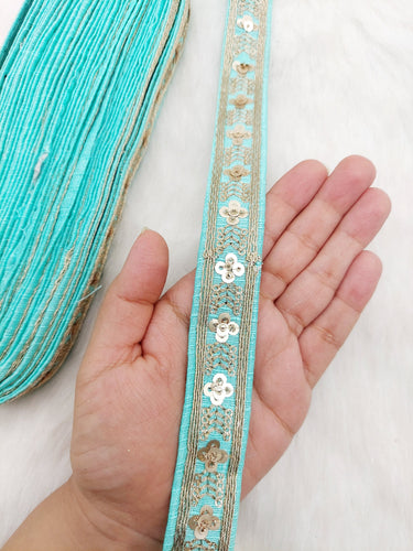 Art Silk Trim with Gold Embroidery and Sequins Indian Sari Border Trim By 3 Yards Decorative Trim Craft Lace, 10 Colours